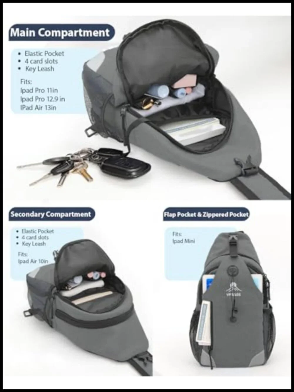 Sling Backpack for Women Men Crossbody Travel Bag Water Bottle Holders 17